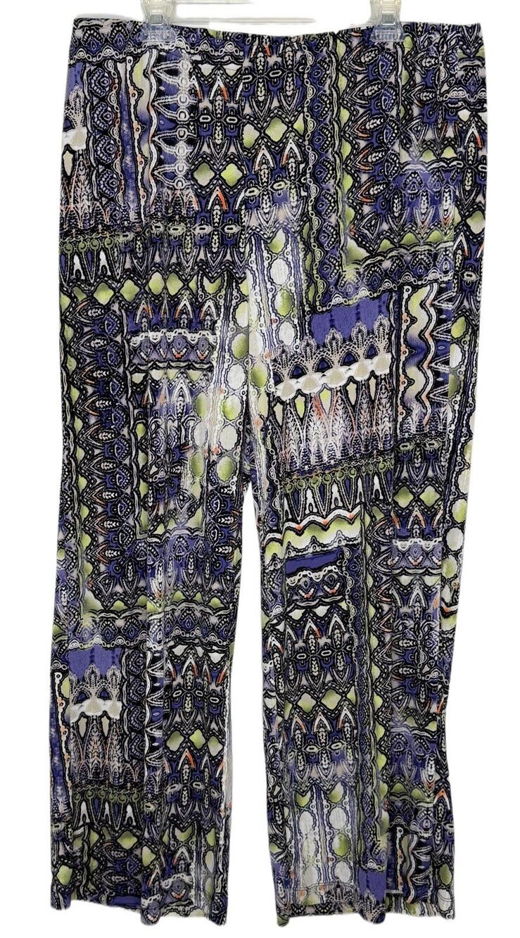 Chicos Womens 3 US XL Purple Printed Pattern Wide Leg Palazzo Pull On Pants